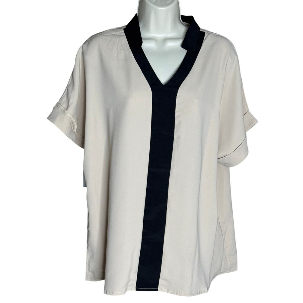 Cupshe Tan Black Short Sleeve Blouse